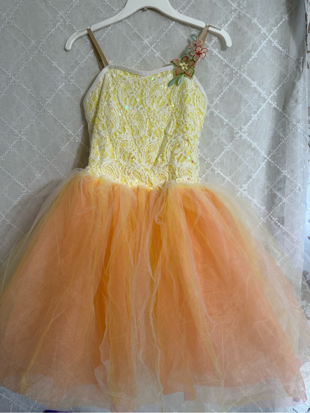 Girls Yellow & Peach Tulle Fairy Costume Dress
